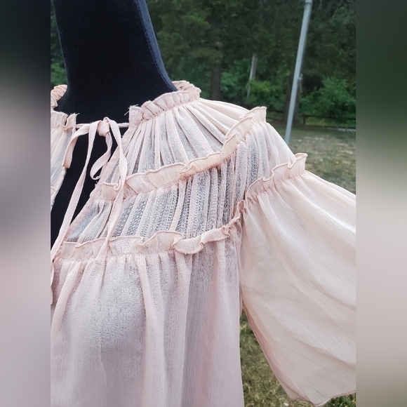 ZARA ruffle blouse large blush short sleeved top Sz Small blushpink - Picture 10 of 14